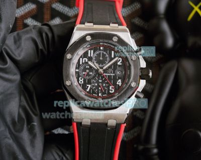 Copy Audemars Piguet Royal Oak Offshore Black Chronograph Dial Black Red Rubber